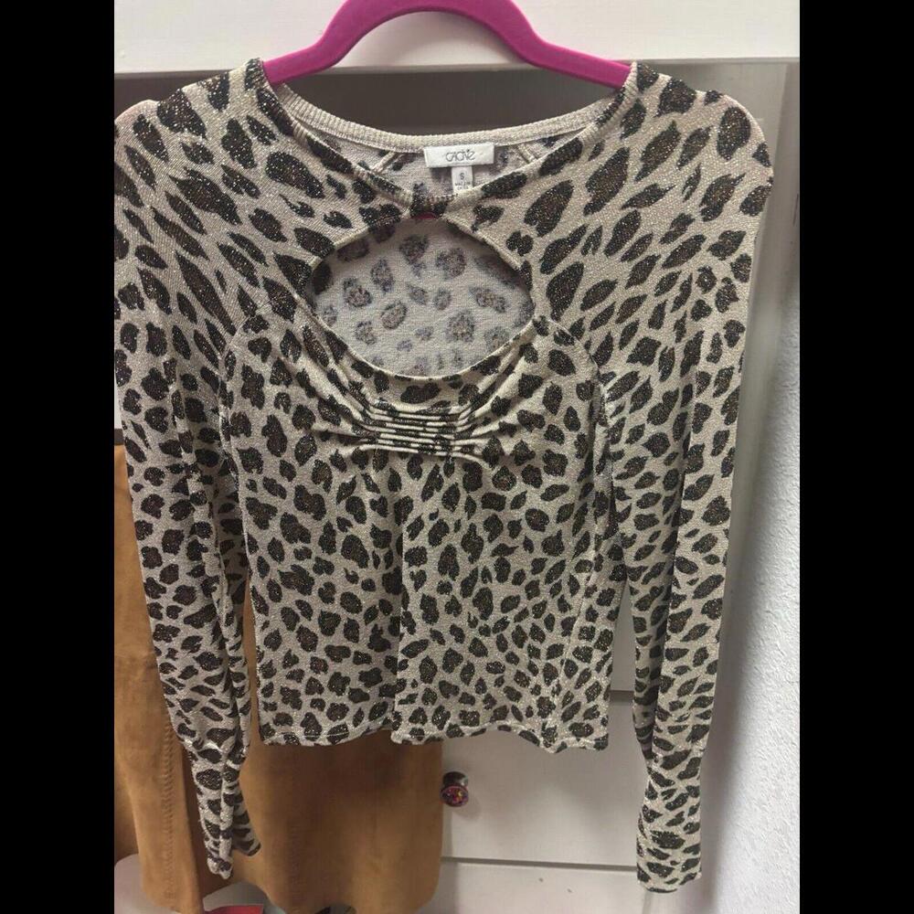 👠👚💛Cache Metallic Animal Print Ruched Keyhole Neck Top Stretch Sz Small - Picture 11 of 13